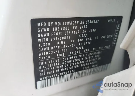 2017 Volkswagen Tiguan Sport из США, поврежденный, VIN WVGTV7AX2HK005974